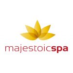 Majestoic Spa Logo – Modern Floral Design in Yellow with Red Light and Bold Text